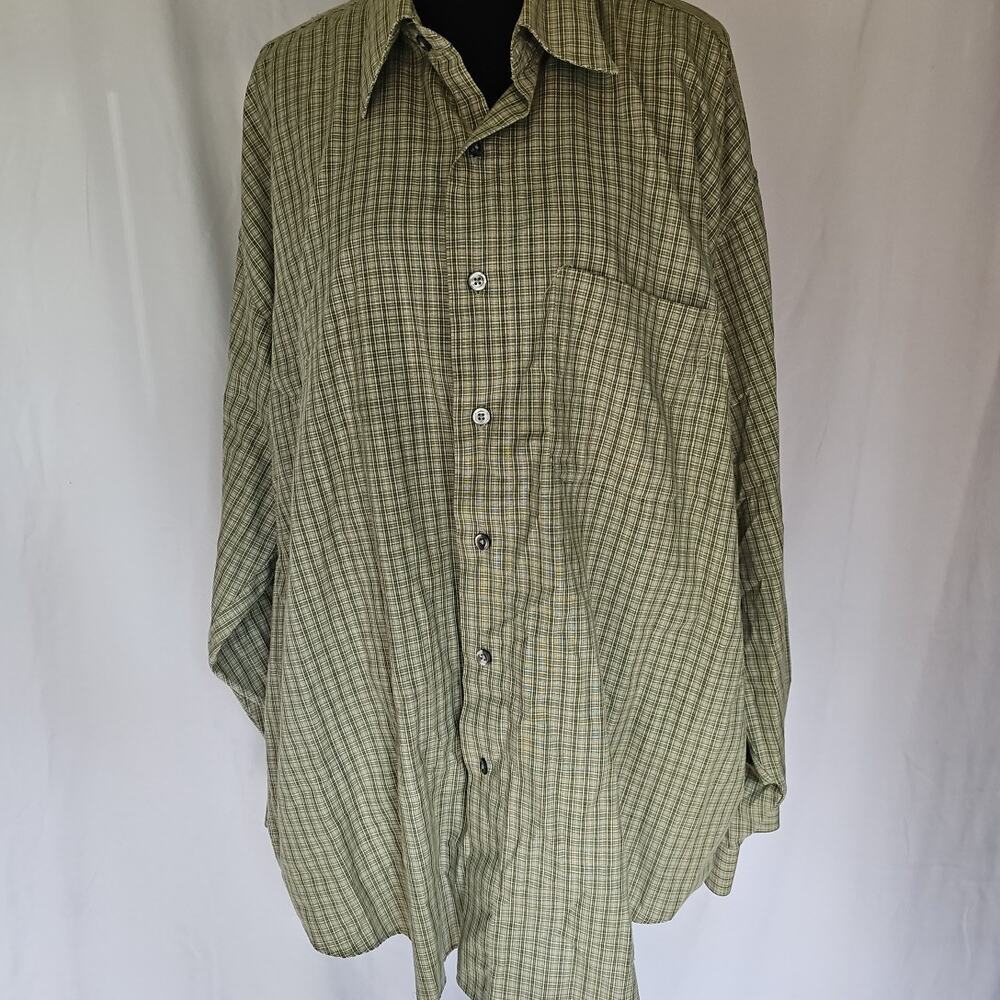 Mens long sleeve casual button up down green plaid shirt arrow‎ 17-17½